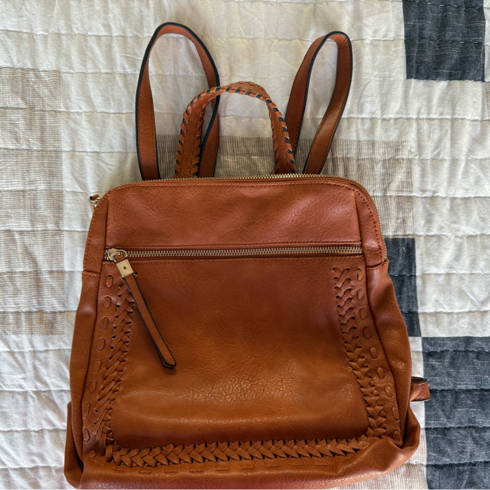 Sole Society Brown Leather Backpack with Braided Details